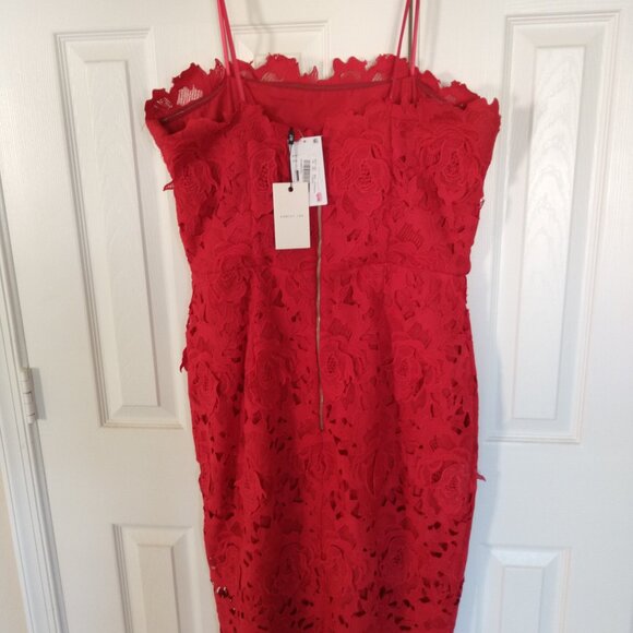 NWT! Adelyn Rae Dress ONLY $79 RETAIL $158 Jade Strapless Woven Lace RED Size XL - Picture 4 of 8